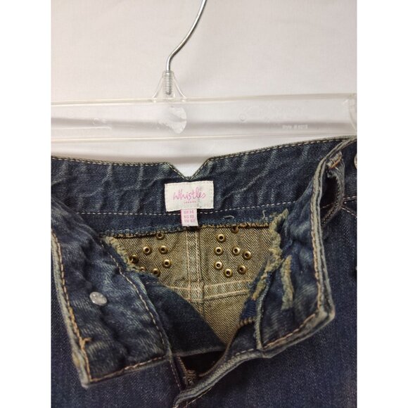 Whistles Denim A-Line Skirt Embroidered Bird Design & Stud Details Womens Size 1 - Picture 4 of 8